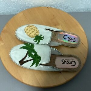 Circus by Sam Edelman Leanne Espadrille Mules White Palm Tree Pineapple Women 10